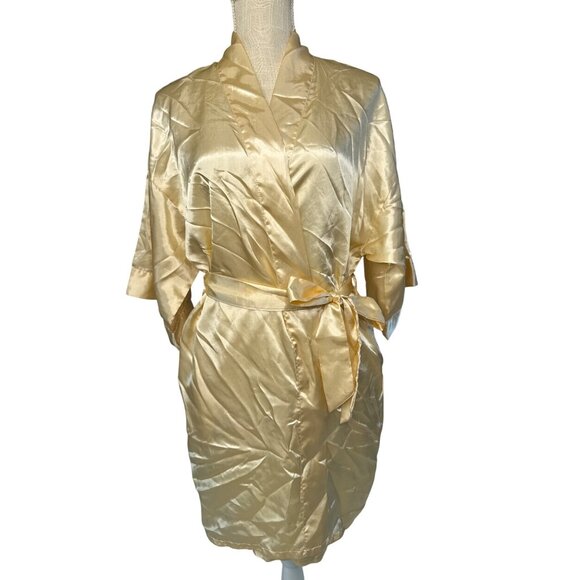 Gold Bridesmaid Satin Robe Kimono Style With Tie Belt S - Picture 1 of 6